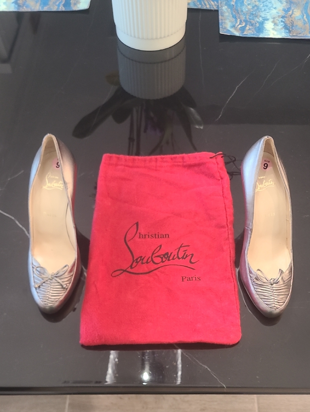 Christian Louboutin Silver Gold Metallic Pointed-Toe Pumps